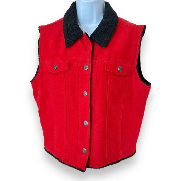 Sigrid Olsen Sport Red Winter Button Vest faux wool lined Western cabincore - Picture 1 of 5